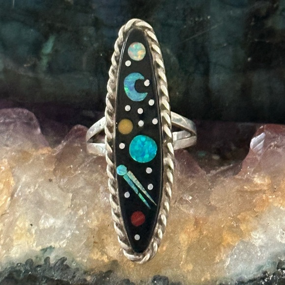 Sold ❤️ Navajo galaxy inlay starry nights sterling silver ring - Picture 9 of 10
